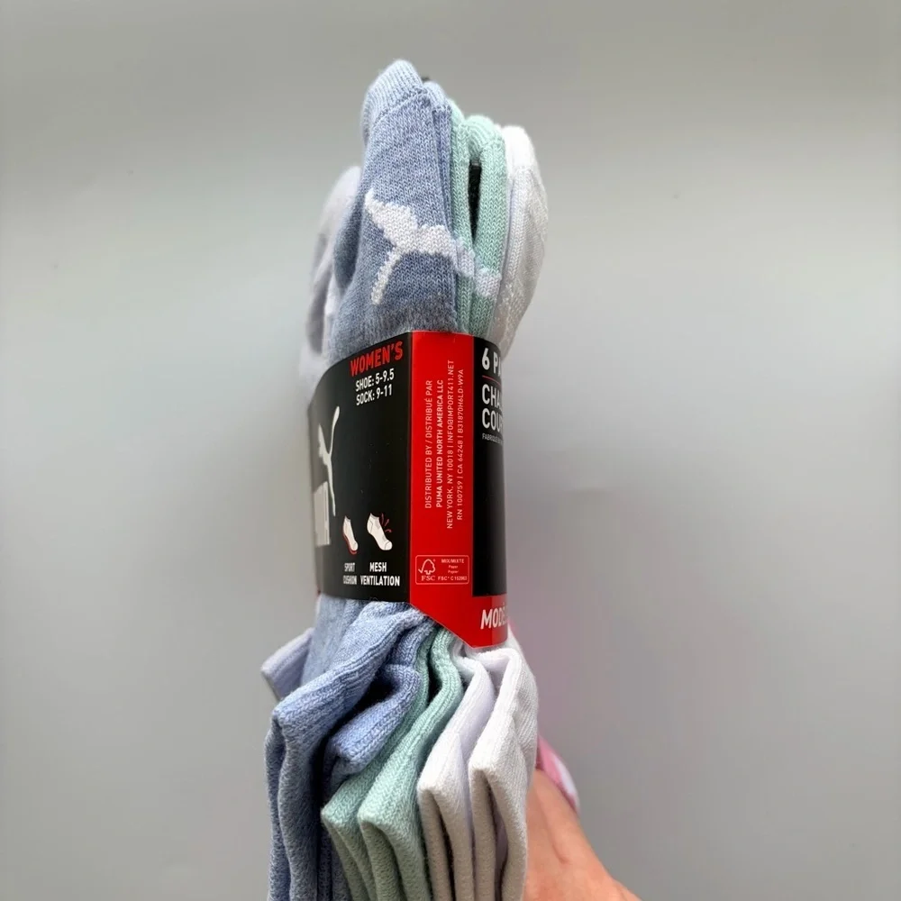 Puma women’s low cut socks 6 pack size 5-9.5 blue green pink white gray